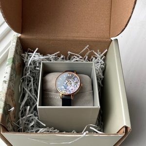 Olivia Burton Enchanted Garden watch with black band and rose gold plating